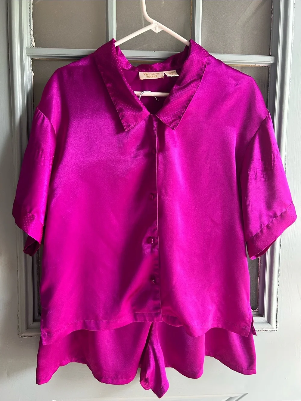 Vintage Victoria's Secret Gold Label Satin Pajama Set Polka Dot Vivid Magenta S